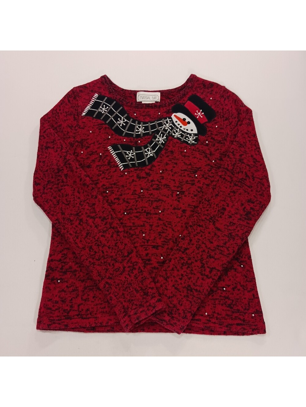 Mandal Bay Women’s Blackish Red Ramie Blend Embroidered Pullover Sweater Small